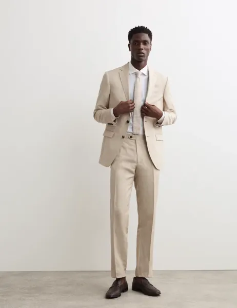Jaeger Tailored Fit Italian Silk & Linen Suit Jacket Stone