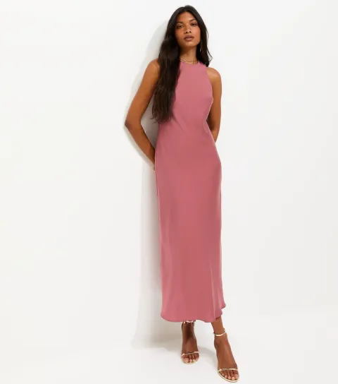 New Look Women's Pink Satin High Neck Maxi Dress