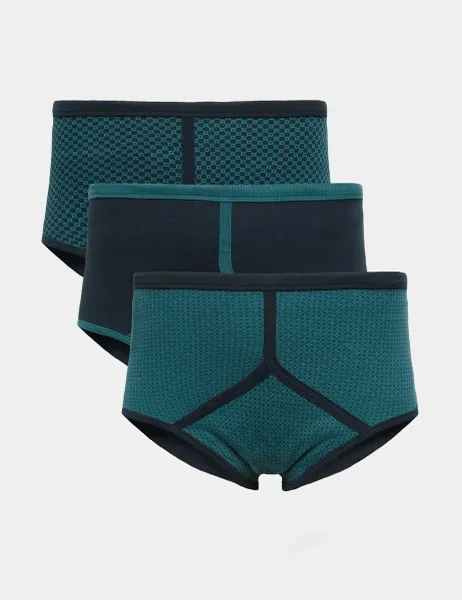 Marks & Spencer 3 Pack Pure Cotton Assorted Pattern High Waist Briefs Navy Mix