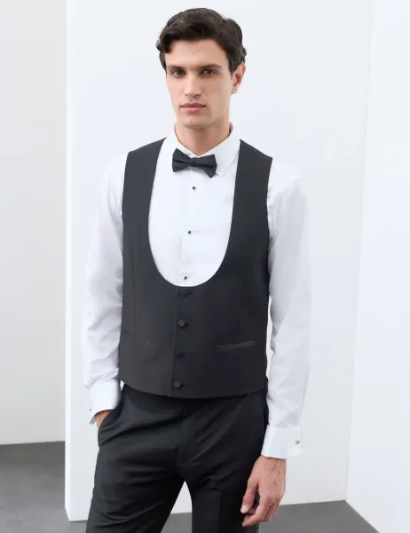 Autograph Performance Wool Blend Tuxedo Waistcoat Black