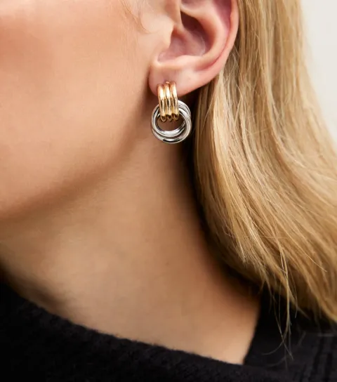 New Look Mixed Metal Doorknocker Knot Stud Earrings