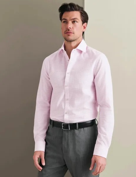 Charles Tyrwhitt Non Iron Regular Fit Pure Cotton Weave Check Shirt Pink Mix