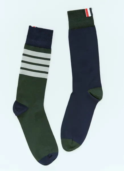 Four-Bar Mid Calf Socks