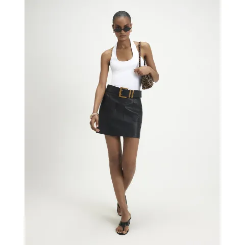 River Island Faux Leather Utility Mini Skirt