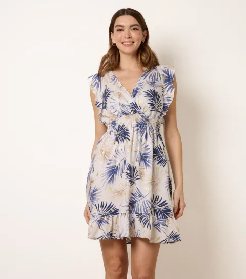 Blue Vanilla Women's Navy Palm Leaf Print Mini Dress