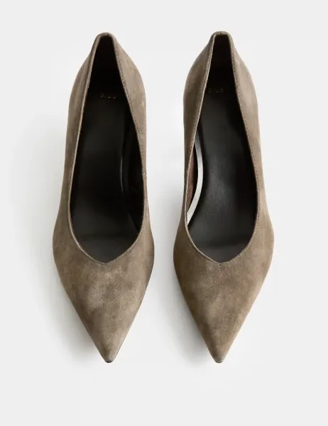 Marks & Spencer Suede Kitten Heel Pointed Court Shoes Dark Grey