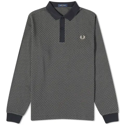 Micro Chequerboard Long Sleeve Polo