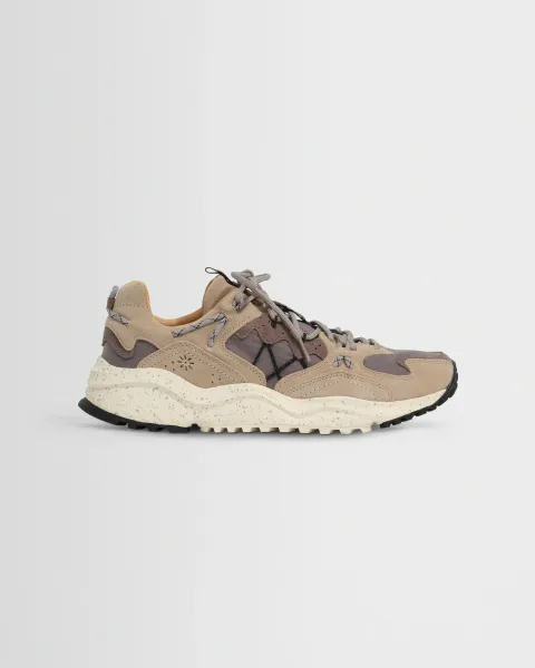 Wax London Flower Mountain - Beige and Grey Cow Suede Yamabushi Trainers
