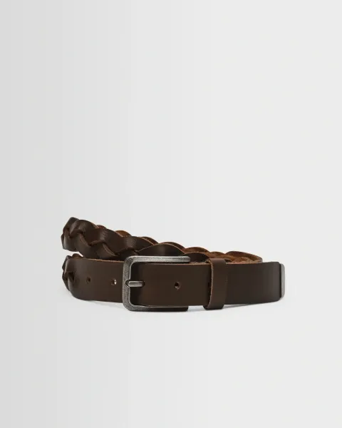 Wax London Lambeth - Brown Plaited Leather Belt