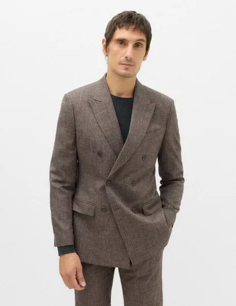 Marks & Spencer Tailored Fit Textured Stretch Suit Jacket Brown