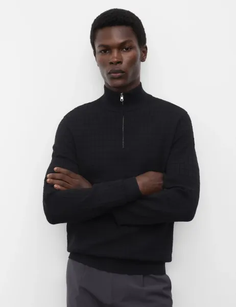 Autograph Performance Checked Texture Half Zip Jumper Black