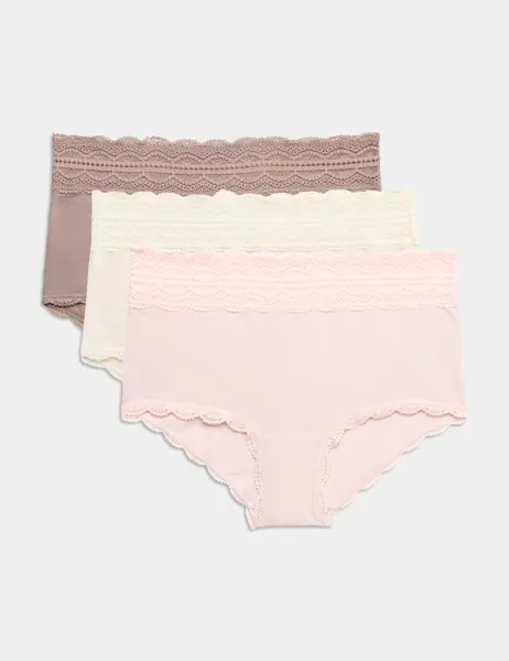 Marks & Spencer 3pk Cotton Rich High Rise Shorts Oatmeal Mix