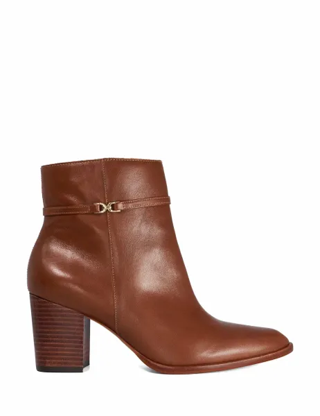 Dune London Leather Block Heel Ankle Boots Tan
