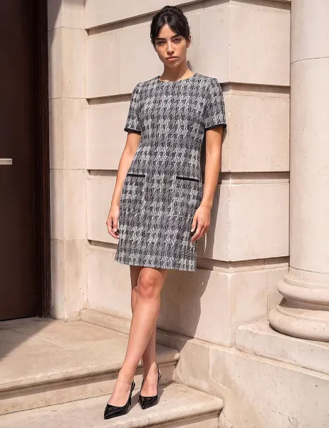 Roman Petite Houndstooth Shift Dress Black Mix