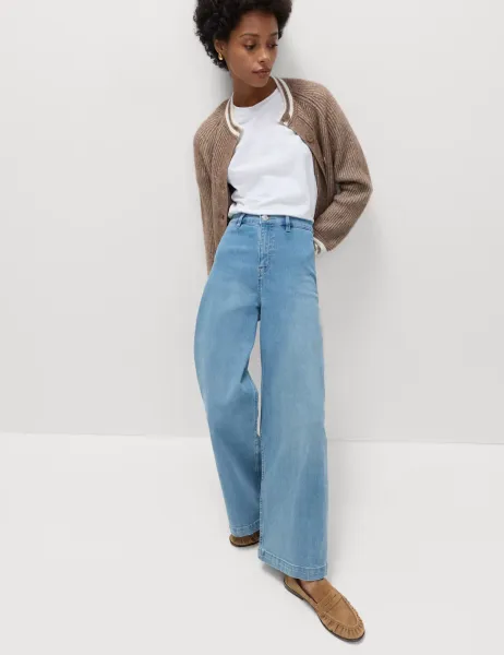 Marks & Spencer High Waisted Wide Leg Ankle Grazer Jeans Light Indigo