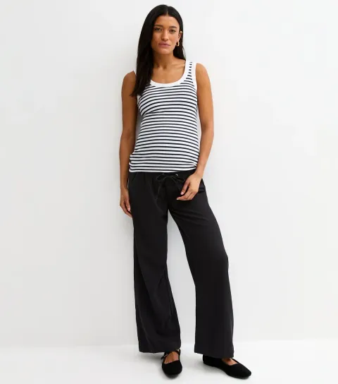 Women's Maternity Black Over Bump Wide Leg Trousers