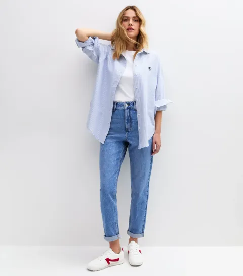 Women's Blue Folded Cuff Mom Jeans