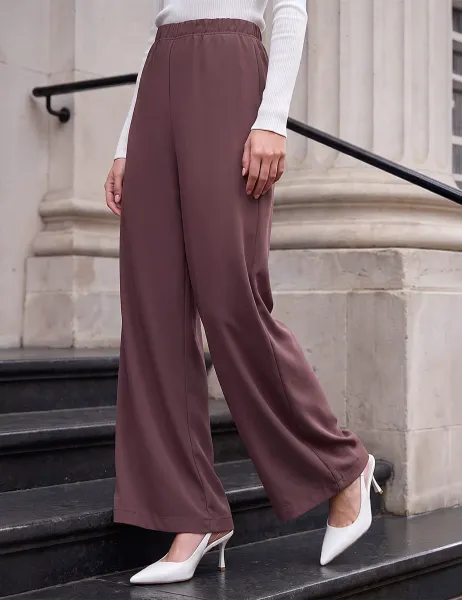 Roman Petite Jersey Wide Leg Trousers with Stretch Chocolate