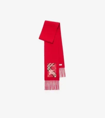 Check Label Cashmere Scarf in Crayon red