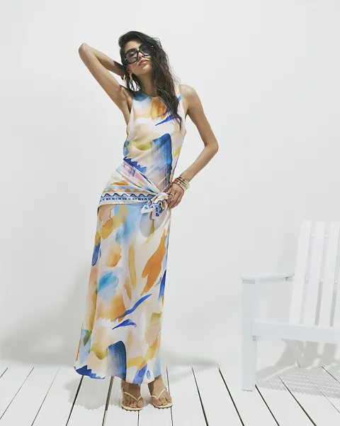 River Island Blur Print Midi Maxi Slip Dress