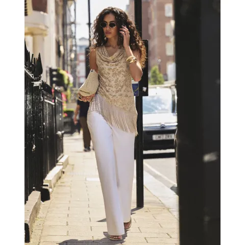 River Island Burnout Devore Fringe Top