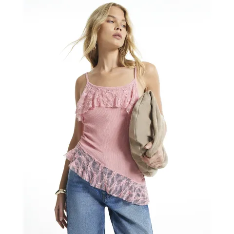 River Island Asymmetric Lace Trim Cami Top