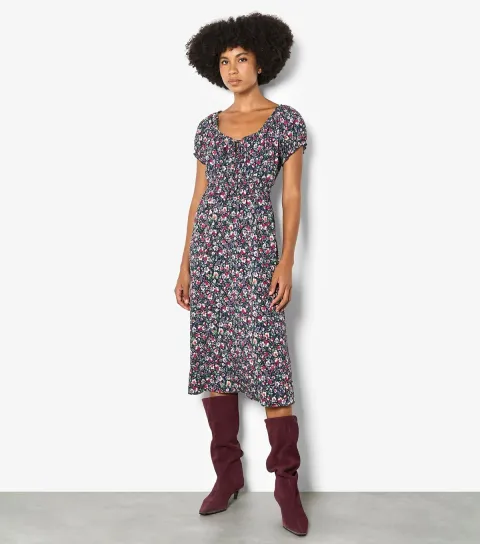 Women's Purple Ditsy Floral Midi Dress