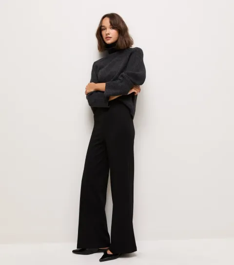 Women's Black Wide Leg Jersey Trousers
