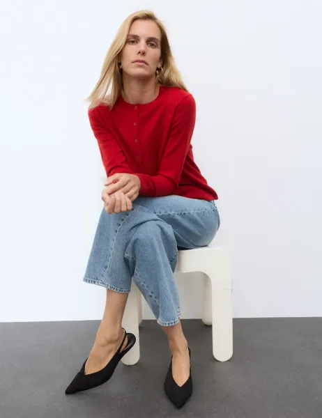 Autograph Pure Cashmere Crew Neck Button Front Cardigan Ruby Red