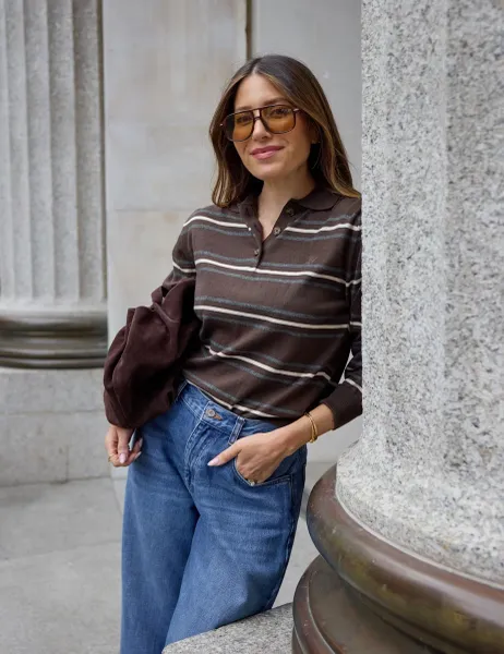WAT THE BRAND Cotton Blend Polo Neck Jumper Brown Mix