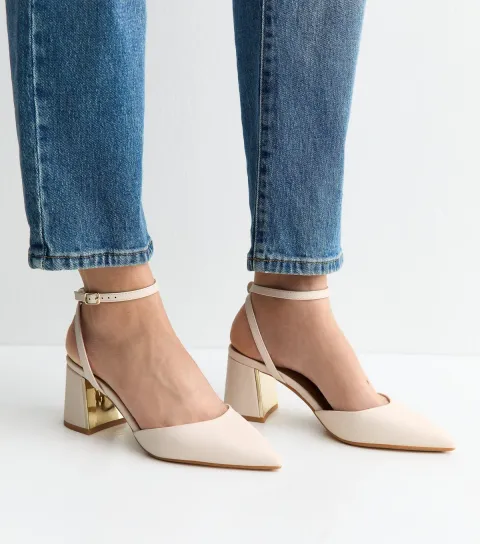 Women's Wide Fit Off White Faux Leather Pointed Toe Pumps Vegan