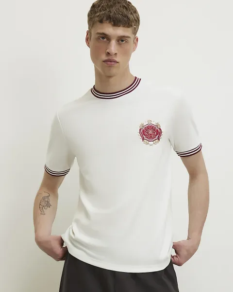 River Island Slim Fit Embroidered Crest T-Shirt