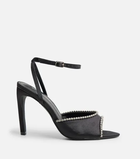 Public Desire Women's Black Satin Caught On Embroidered High Heels