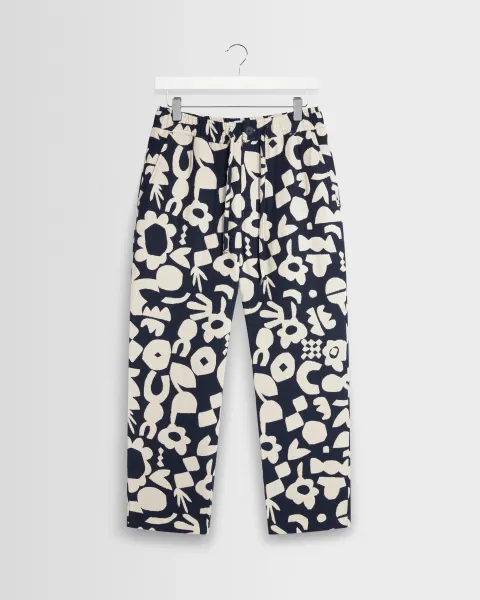 Kurt - Navy and Ecru Spin Jacquard Trousers