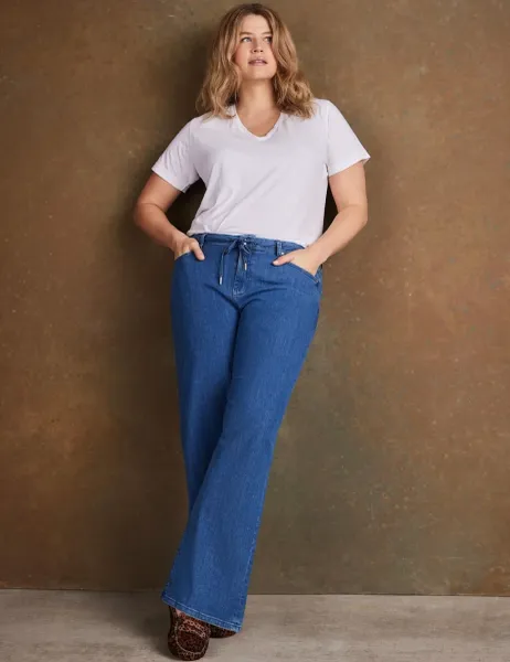 Live Unlimited London High Waisted Wide Leg Jeans Blue
