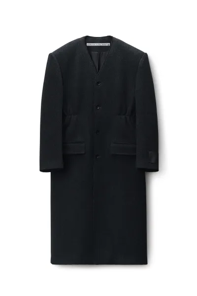 Collarless Coat in Double Tweed Wool