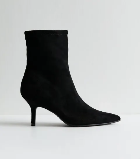 Women's Black Faux Suede Pointed Toe Ankle Boots