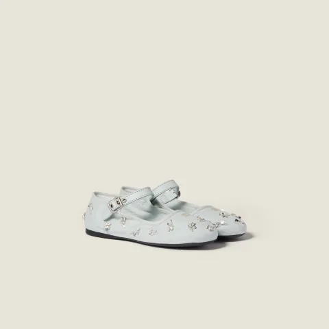 Embroidered drill ballerinas