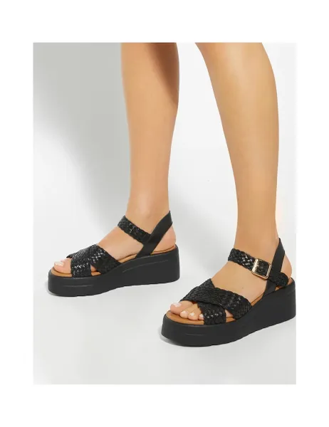 Dune London Leather Woven Flatform Wedge Sandals