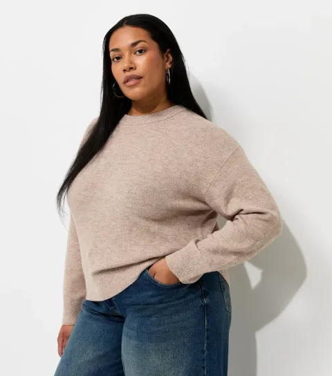 Women's Plus Size Light Mink Midweight Knit Crew Neck Jumper Curves