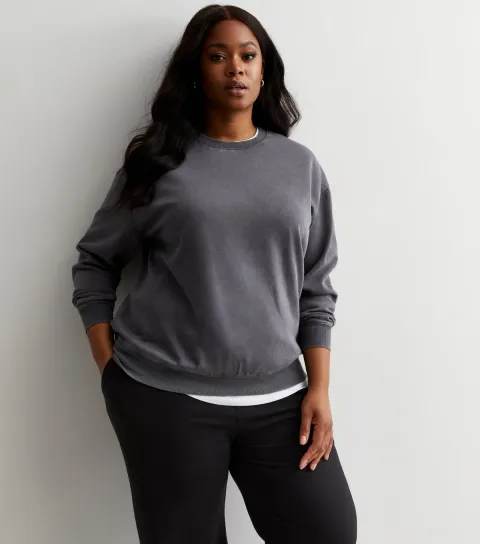 Women's Plus Size Dark Grey Cotton Blend Sweatshirt Curves