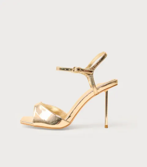 Women's Gold Vain Faux Leather Barely There Pencil Stiletto Sandals