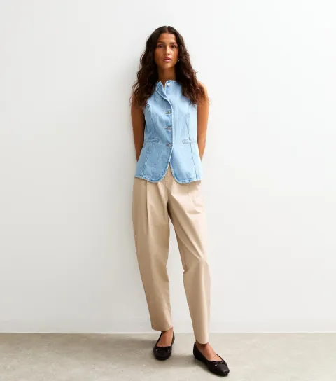 New Look Women's Stone Barrel Leg Twill Trousers