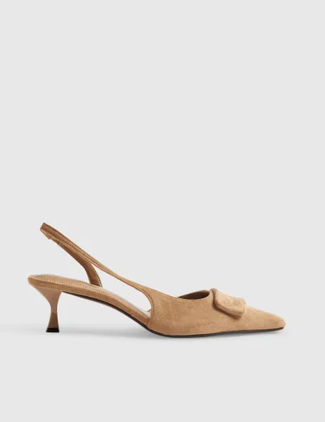 River Island Suede Kitten Heel Slingback Court Shoes Beige