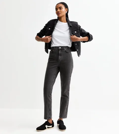 New Look Women's Tall Washed Black Hannah Straight Leg Jeans