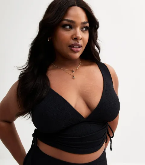 Women's Plus Size Black Textured Adjustable Tankini Curves