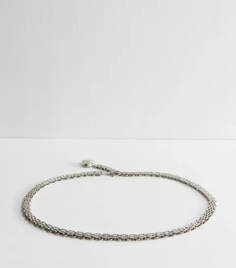 Silver Tone Heart Charm Chain Belt