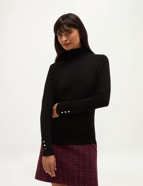 Hobbs Pure Merino Wool Roll Neck Jumper Black
