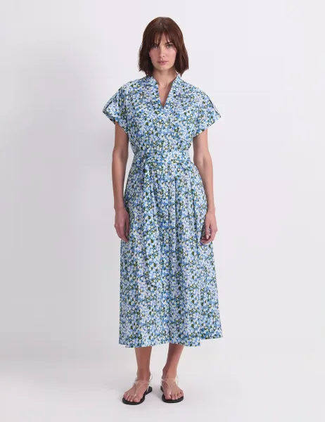 Sportscraft Pure Cotton Floral Midi Shirt Dress Blue