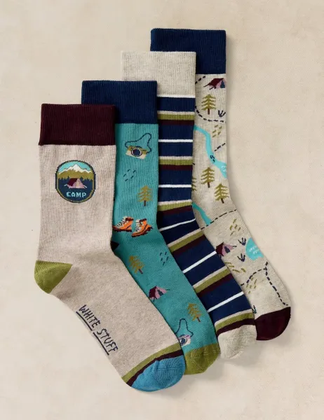 White Stuff 4 Pack Cotton Rich Printed Casual Socks Grey Mix
